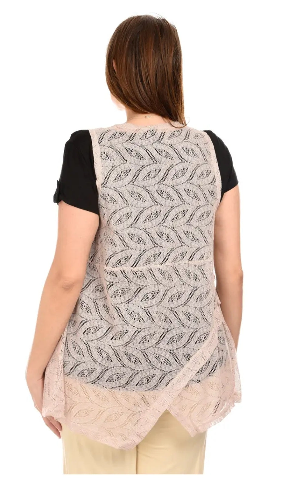 Ensemble top dentelle beige + t-shirt noir