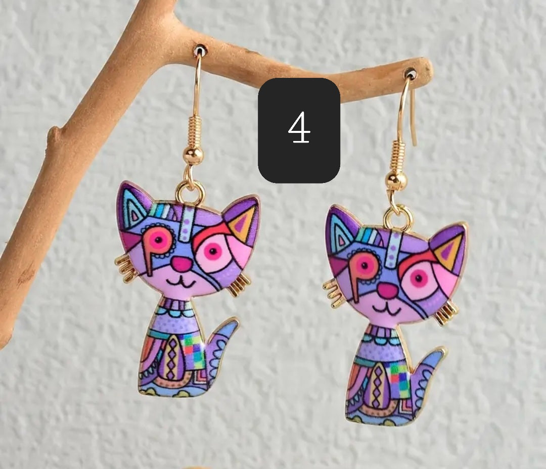 Boucles d'oreilles pendantes chat plusieurs coloris