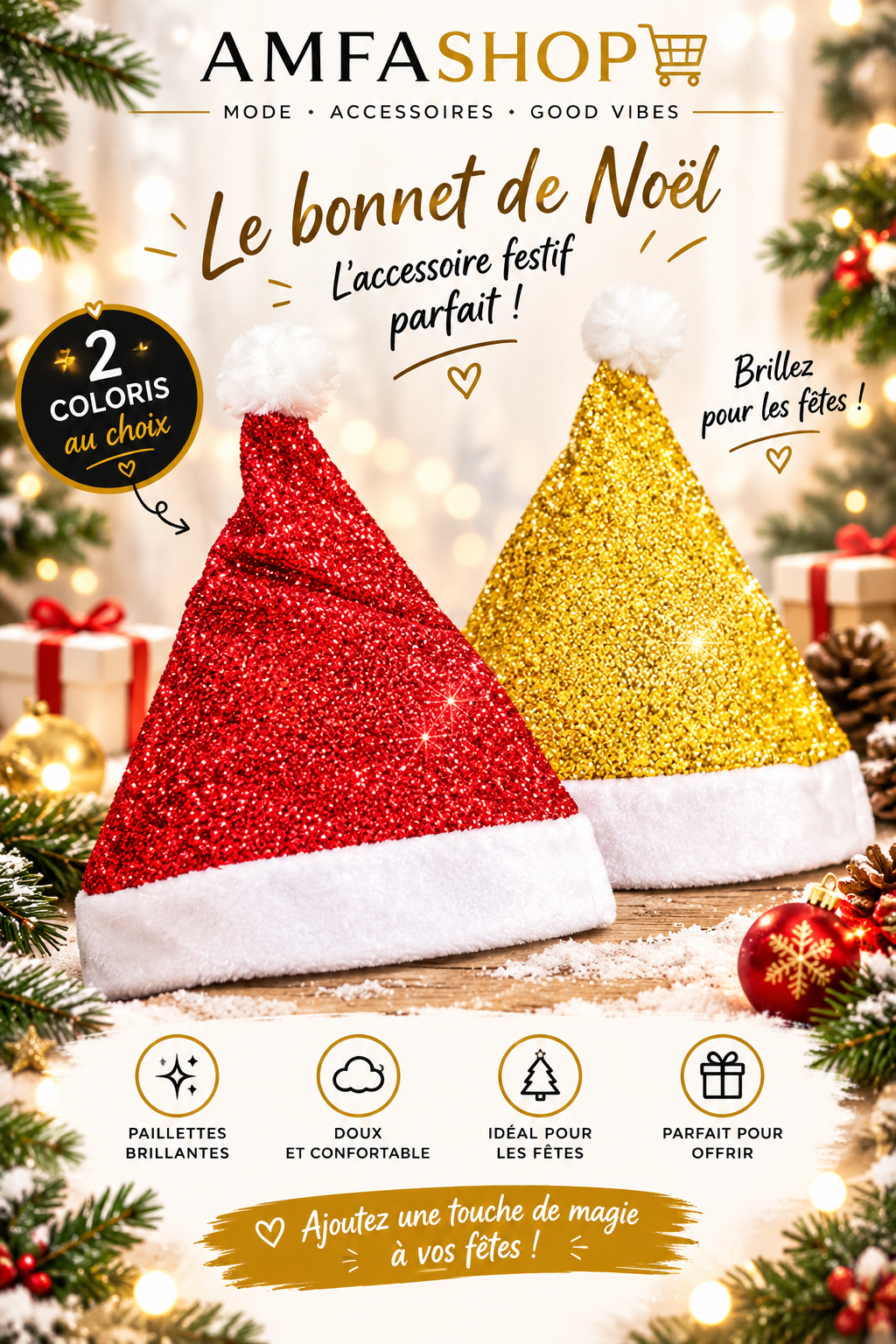 Bonnet de Noël métallisé